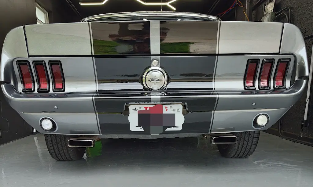 1968 Mustang rear with vinyl stripes matching painted stripes Austin TX