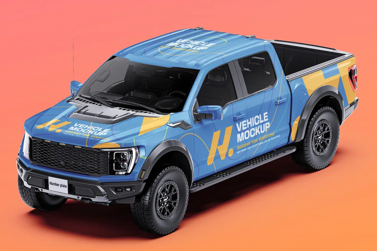 Commercial vehicle wrap mockup on Ford F150 Raptor, Austin TX
