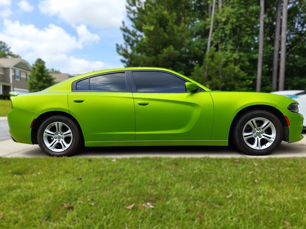 Lime green wrap on a Dodge Charger — Cedar Park TX