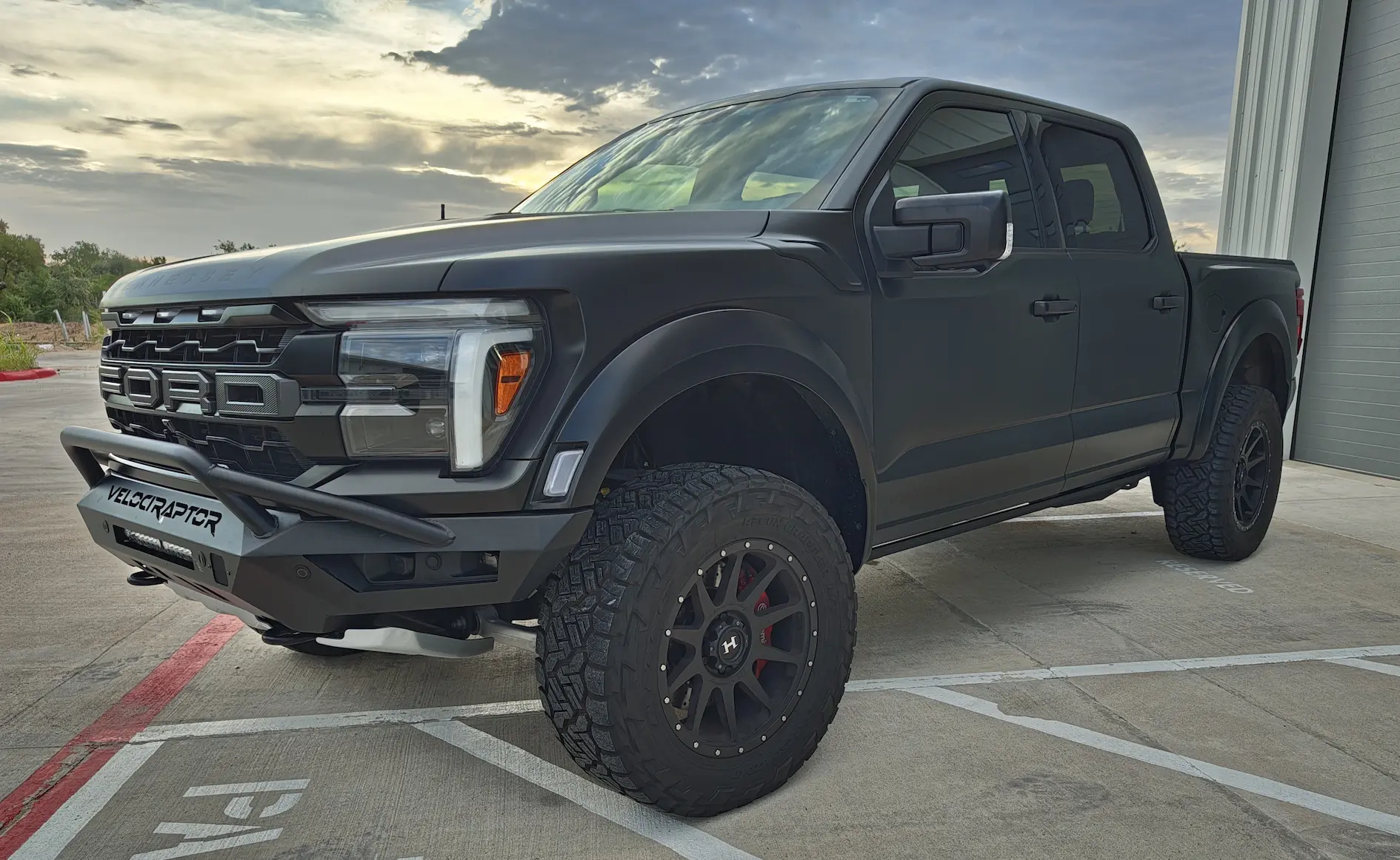 Satin black wrap on a Ford F-150 Raptor — Austin TX